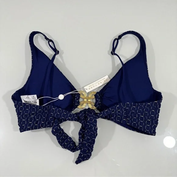 NEW $98 TRINA TURK ] 6 ] Adeline Metallic‎ Print Bikini Top in Blue & Gold - Picture 7 of 10
